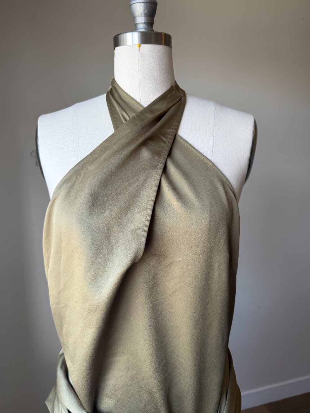 ASOS Sage Green Halter Dress | Draped Wrap Style | Asymmetrical Midi | M - Picture 3 of 7